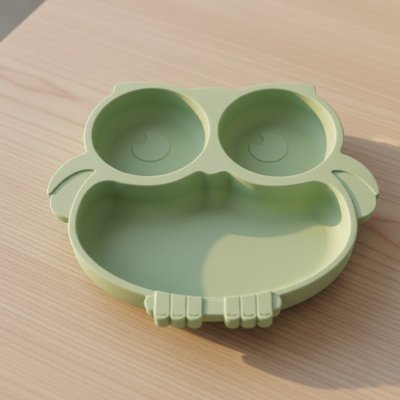 Assiette bébé ventouse verte vide posée sur une table