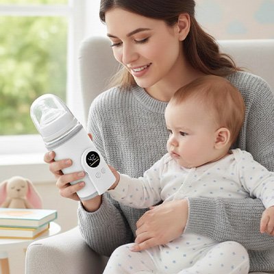 Chauffe biberon  blanc bébé curieux